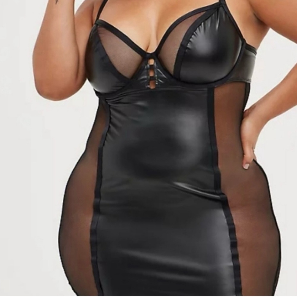 Black Mesh and Leather Lingerie Slip